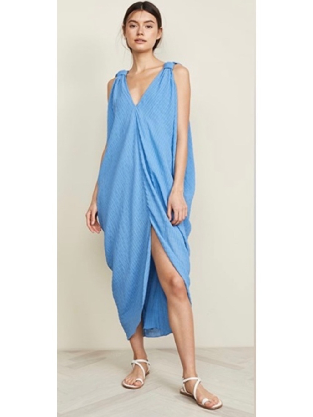 Hatch Light Blue V-Neck Sleeveless Draped Maxi Dress